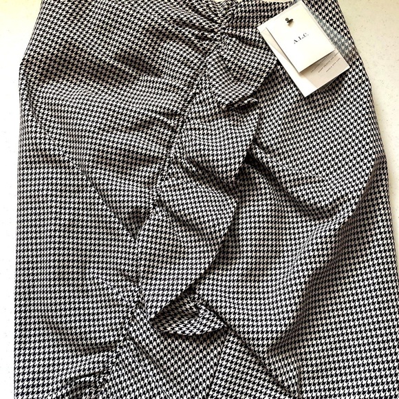 ALC Mini Skirt Preppy Houndstooth Ruffle Skirt Black White Zip Close NWT - Picture 2 of 10